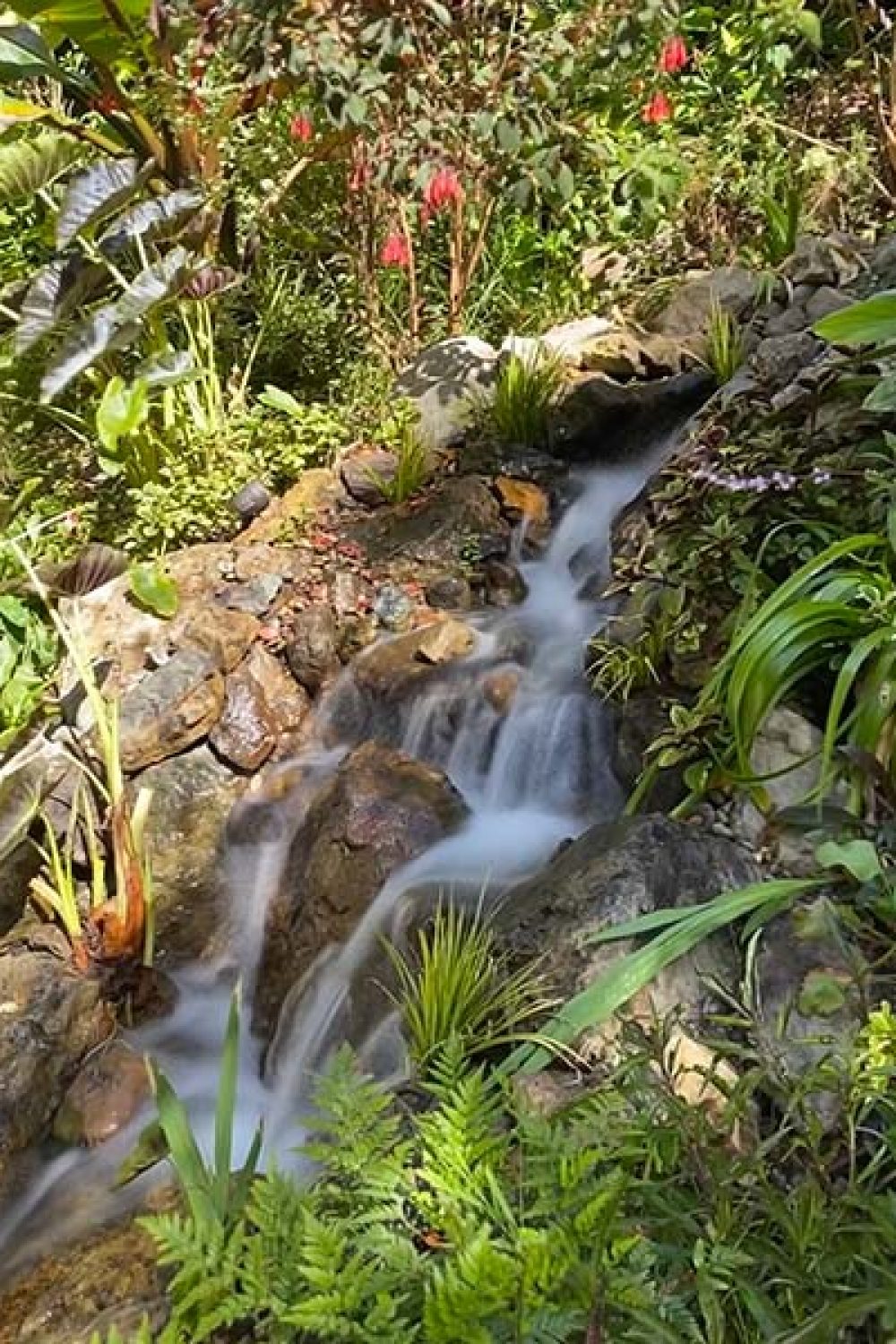 Closeup of flowing pondless waterfall